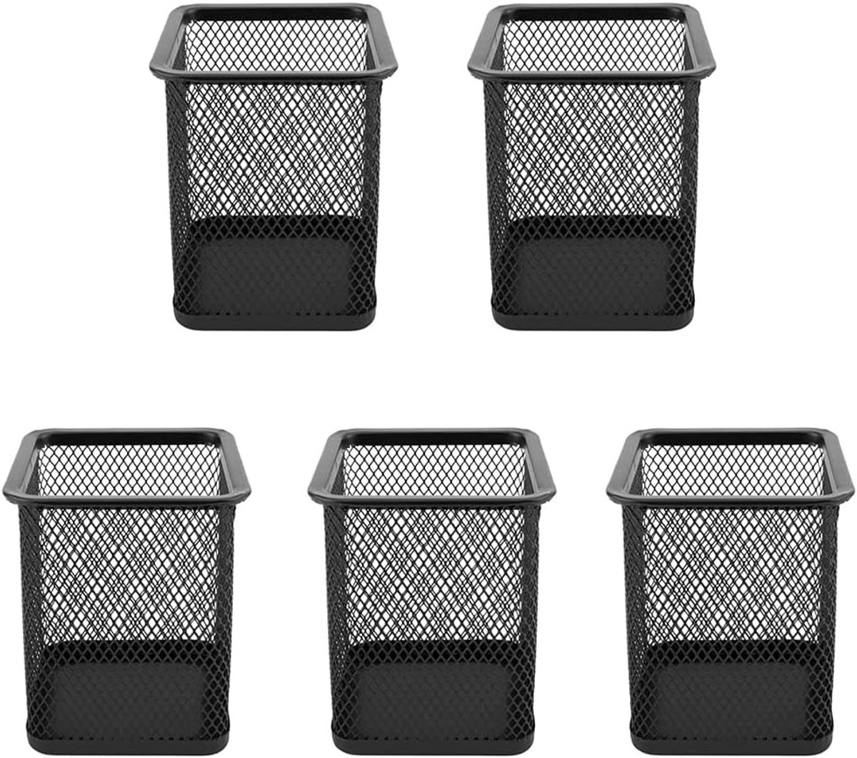 Vijfdelige penhouder voor kantooropslag, mesh pennenpot en bureau-organizer voor pennen en potloden