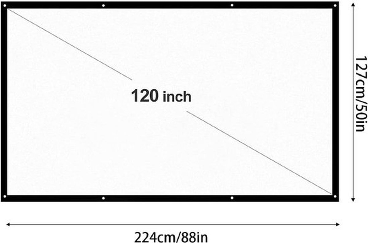 Opvouwbaar Projectiescherm voor Beamer, 16:9 HD Kwaliteit, Anti-Vouw, Gevoerd - 120 Inch.