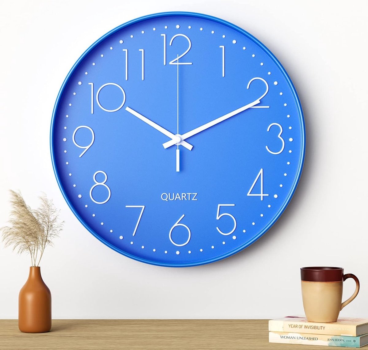 Radiogestuurd uurwerk - Blauw - 30 cm - Moderne stille wandklok met glazen voorkant - Voor woonkamer en kantoor