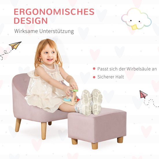 HOMCOM kinderstoel - met voetenbank - sterke bekleding - roze van Merkloos — afbeelding 5