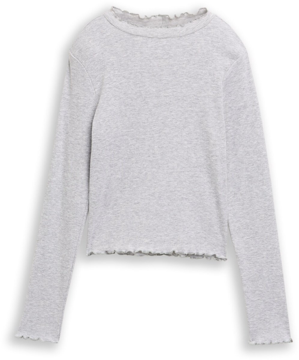 Tom Tailor - Cropped shirt met lange mouwen en geribde structuur - Maat 164 - Light Stone Grey Melange