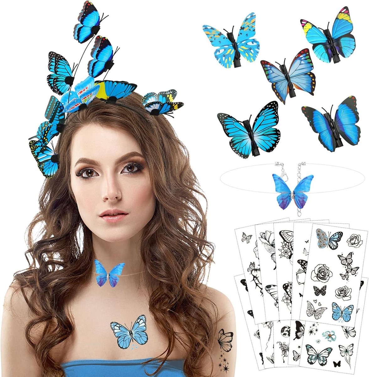 Vleermuis Kostuum voor Meisjes en Vrouwen met Haarband, Haarclips, Ketting en Tijdelijke Tattoo voor Halloween Accessoires en Tiara