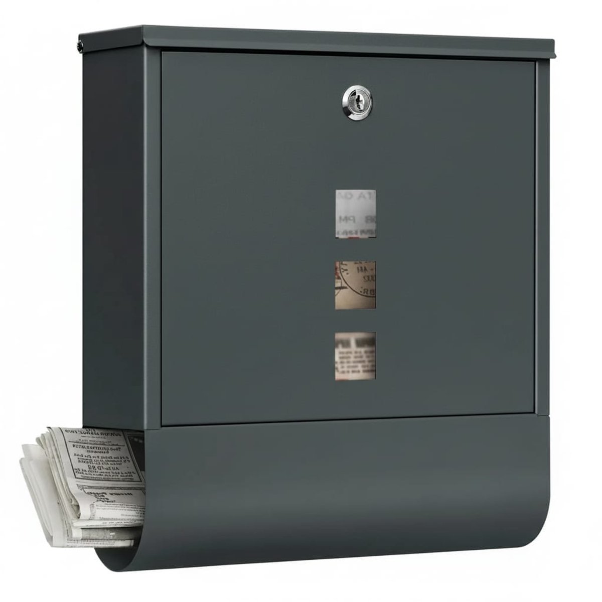 Klarven® Wandbrievenbus Houtskoolgrijs - Waterdicht met slot en 3 zichtvensters - Krantenopslag inbegrepen, Voorgemonteerd - Gegalvaniseerd staal - B 30,5 x H 33,5 x D 10 cm