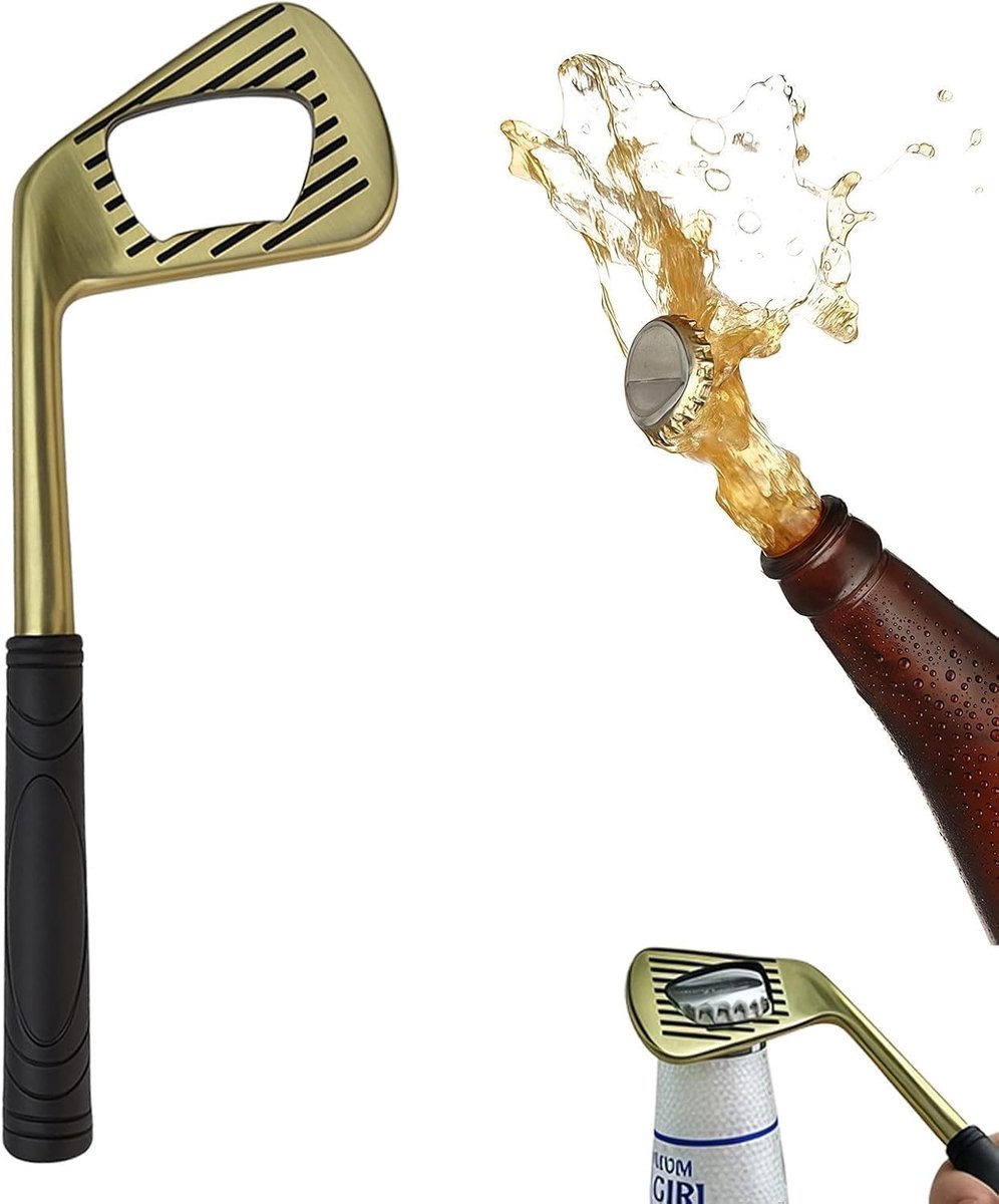 Golfclub bieropener en kurkentrekker in golfvorm voor golfliefhebbers, perfect voor feestjes en Vaderdag