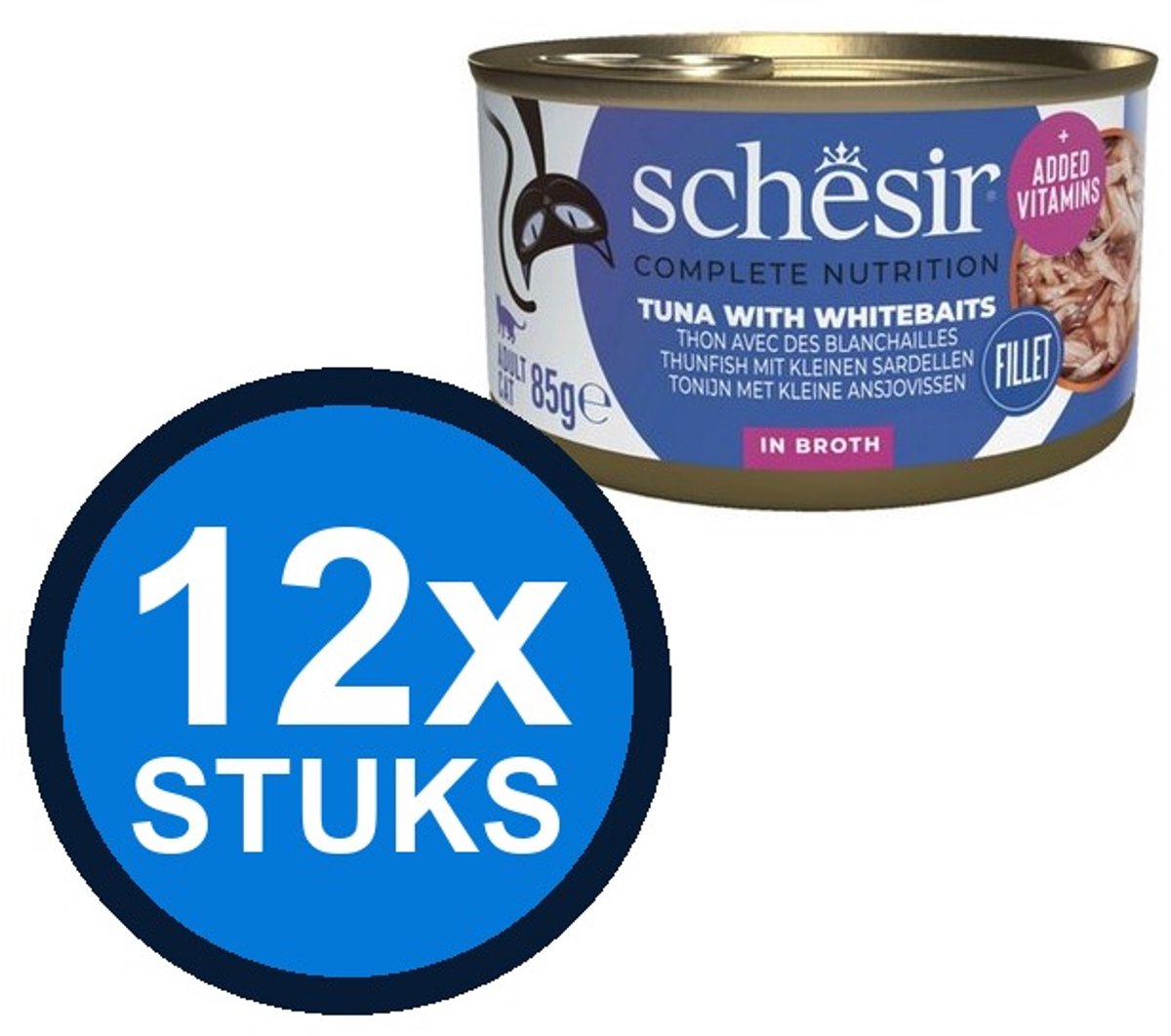 12x Schesir - Tonijn & Witvis in Bouillon - Kattenvoer Natvoer - 85g