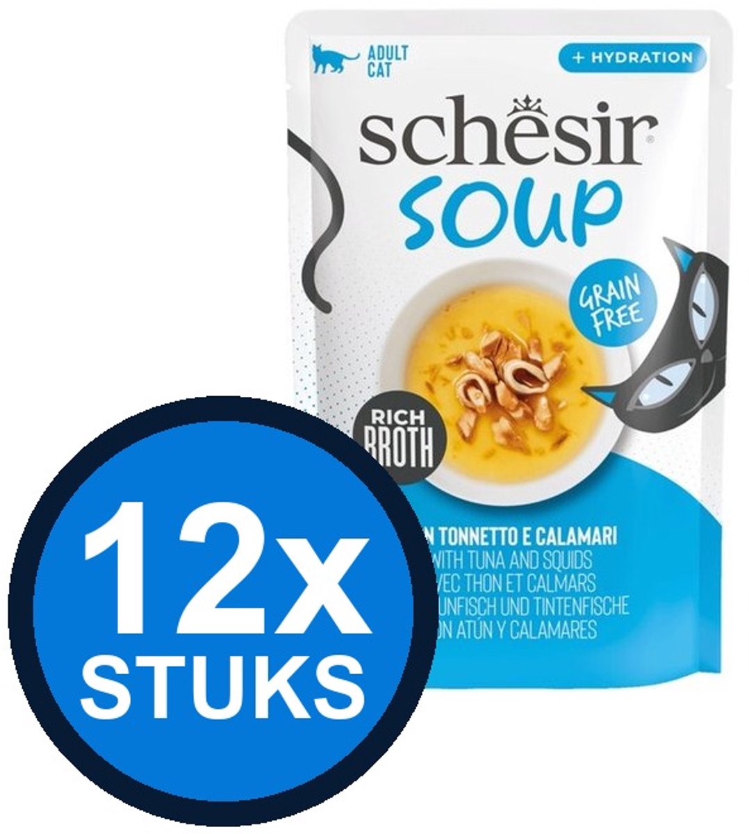 12x Schesir Complementary kat pouch soup tonijn&inktvis 40gr