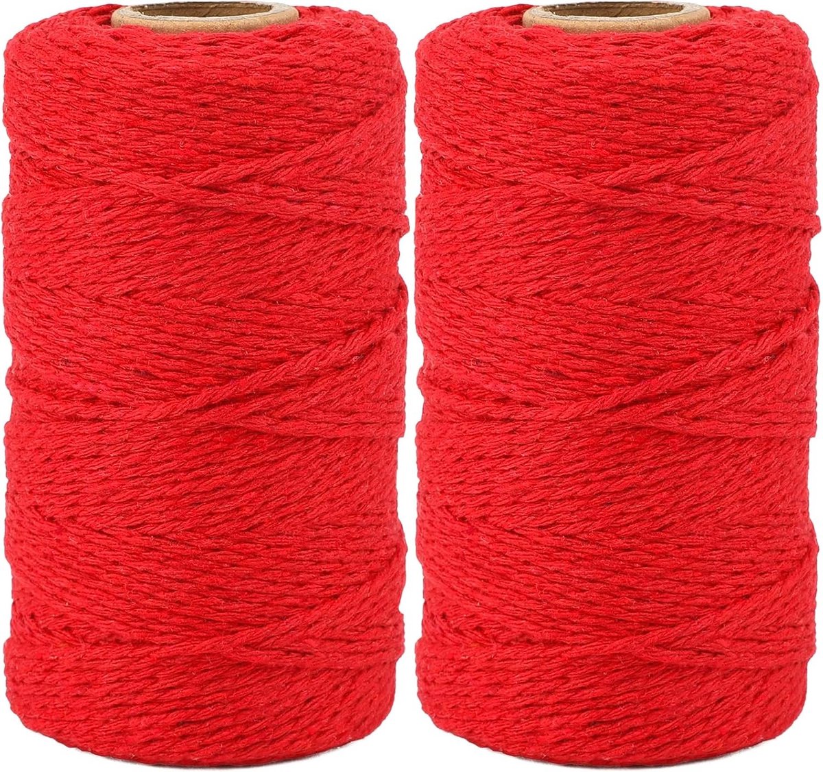 Rode Touw van Katoen 2 x 100 m, 2 mm Decoratief Touw voor DIY Creaties en Tuinieren, Handwerk Benodigdheden