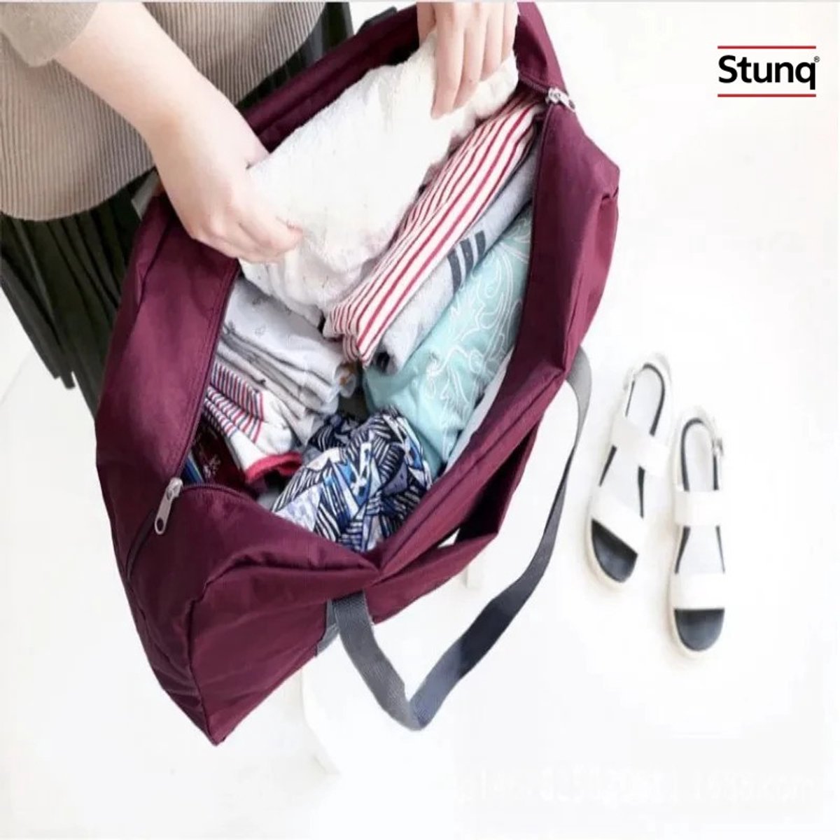 Stunq® Opvouwbare reistrolleytas bordeauxrood | Grote capaciteit | Lichtgewicht handbagage