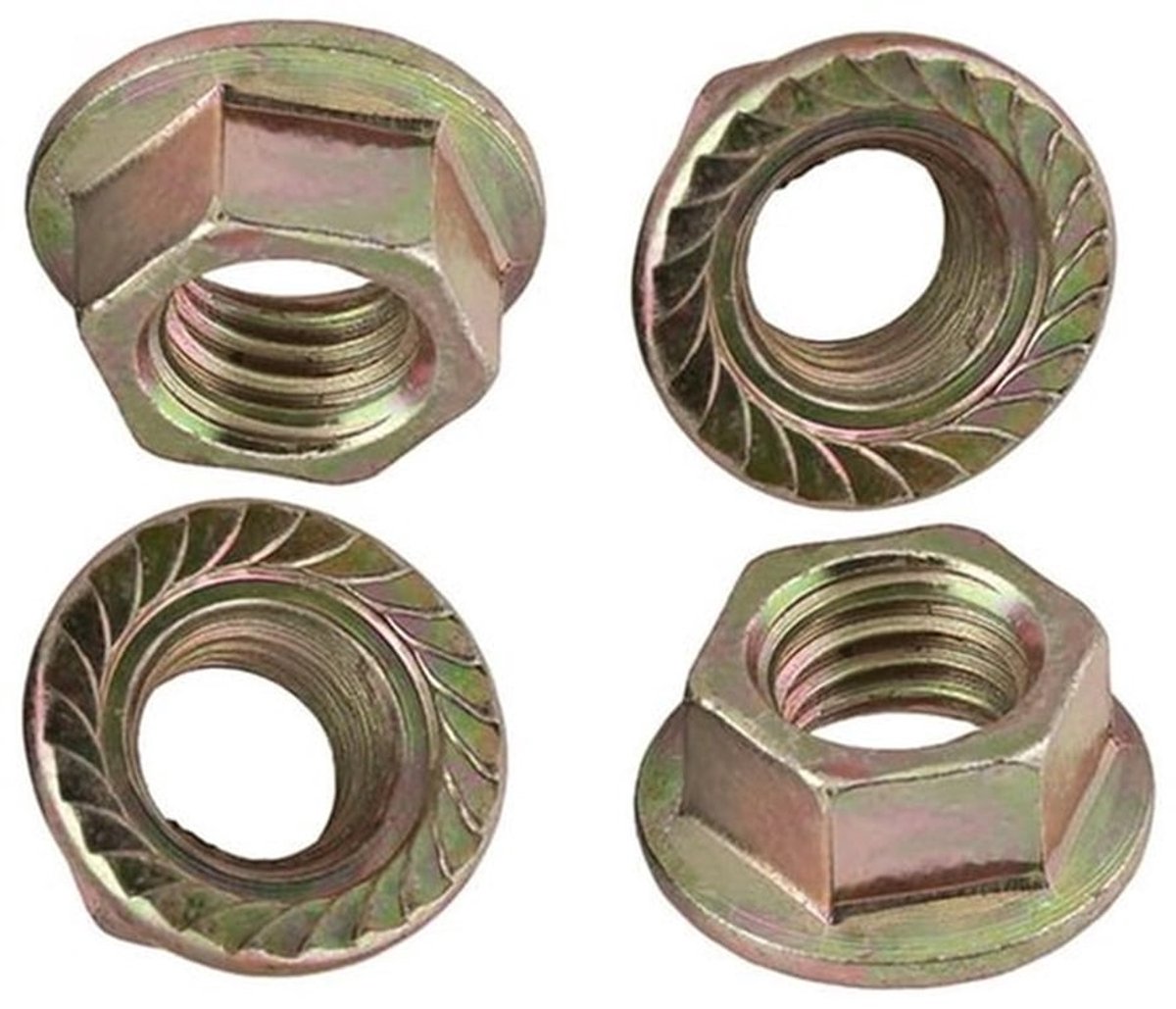 Serrated Hex Flensmoeren en Lockmoeren van Koolstofstaal, M4, 100 Stuks voor Bevestiging en Veiligheid