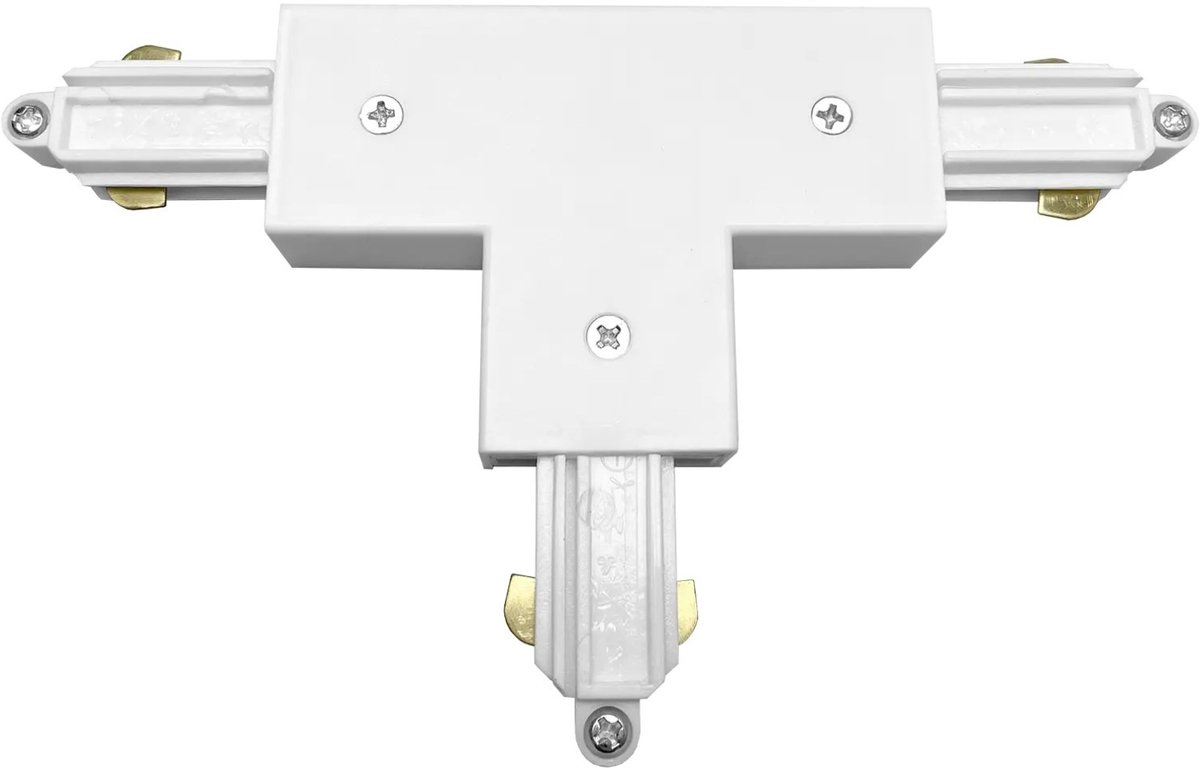 Track T-connector voor 1-fase railsystemen, wit, met aardaansluiting aan de buitenzijde van de rail