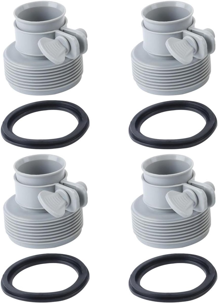 4-delige 1,5 inch zwembadslangadapter - Grijze kunststof fittingen voor bovengrondse zwembadpompen en zoutwatersystemen, ideaal voor installatie en onderhoud
