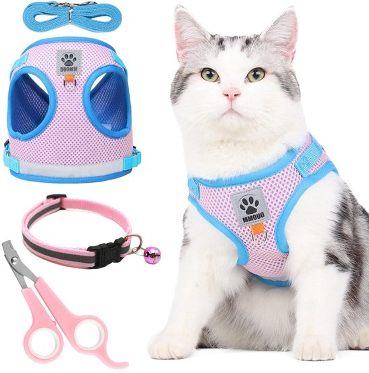 Store_9 - Set kattenharnas en riem - Verstelbaar harnas - Zacht gaas