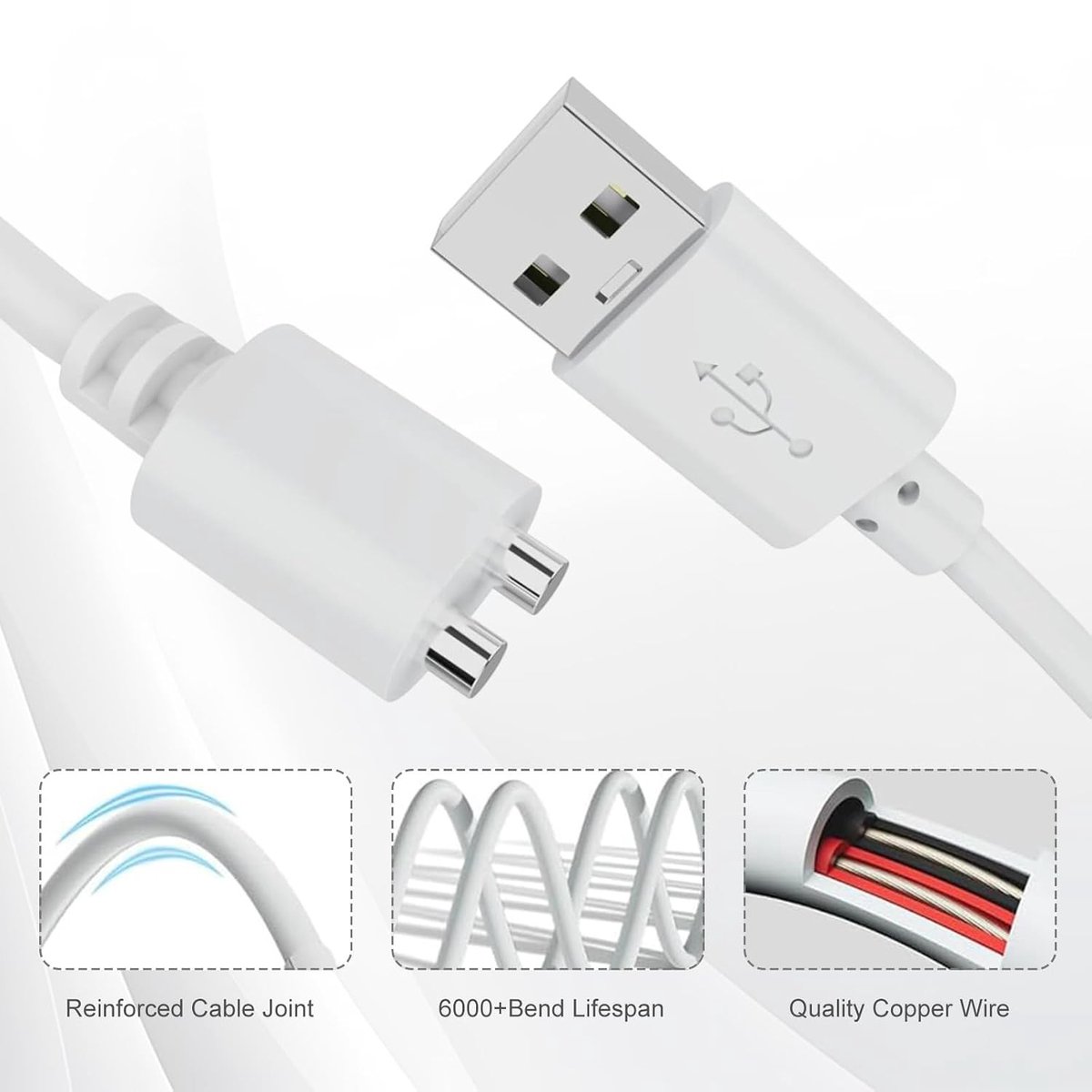 Pack van 2 Magnetische USB Oplaadkabels voor Satisfyer Pro 2, 0.8m Vervangende Oplaadkabel en Schoonmaakaccessoires voor Massagers (Zwart/Wit)