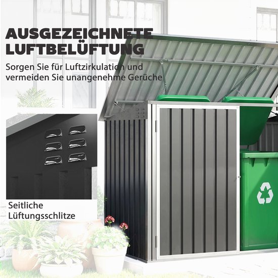 Outsunny Vuilnisbakhuis-Gegalvaniseerd staal-179,5L x 108B x 129,5H cm-Donkergrijs van Merkloos — afbeelding 4