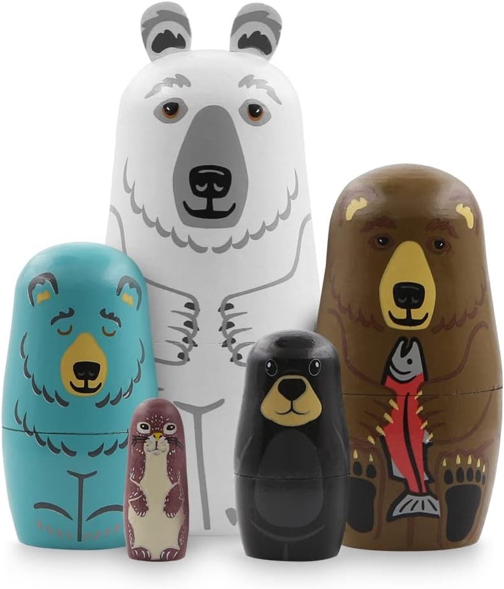 Set van 5 Houten Dieren Nestpoppen, Stapelbare Matryoshka Speelgoed voor Kinderen, Perfect voor Verjaardagen en Feestdecoratie