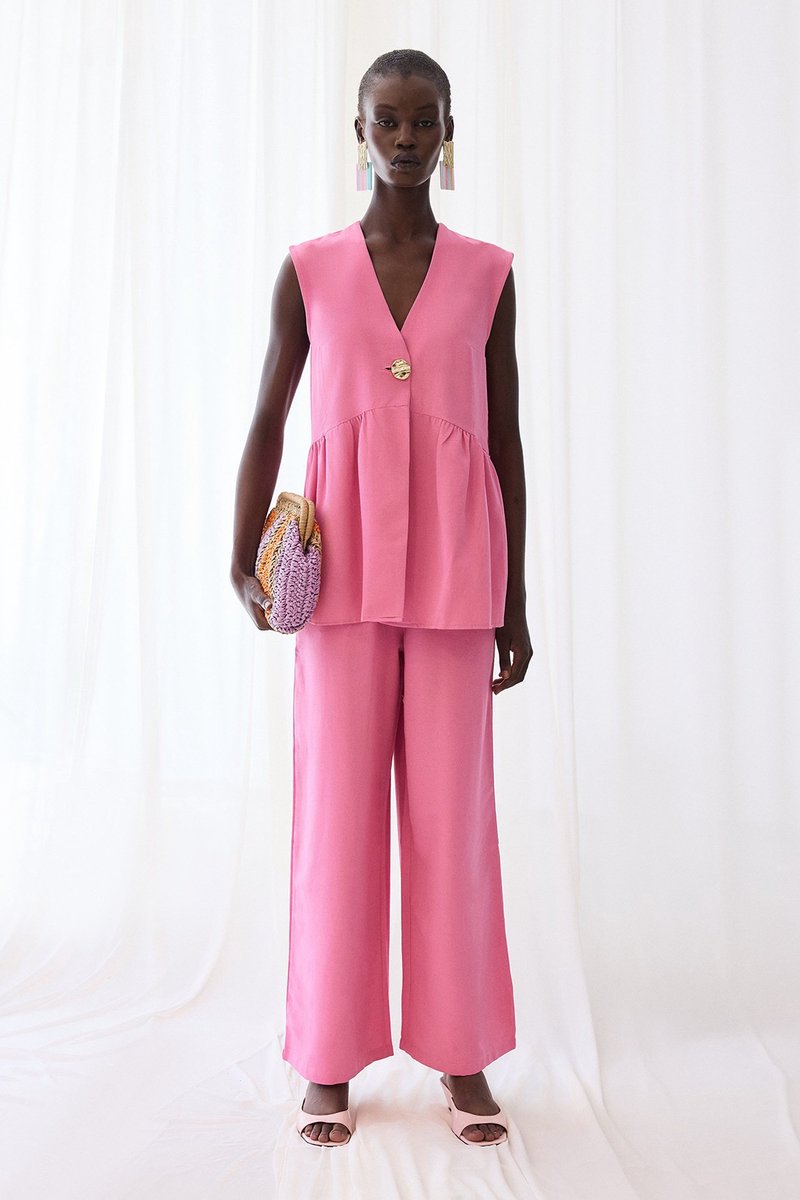 Touché Privé - Linnen-look set van gilet ve broek - Roze - Dames