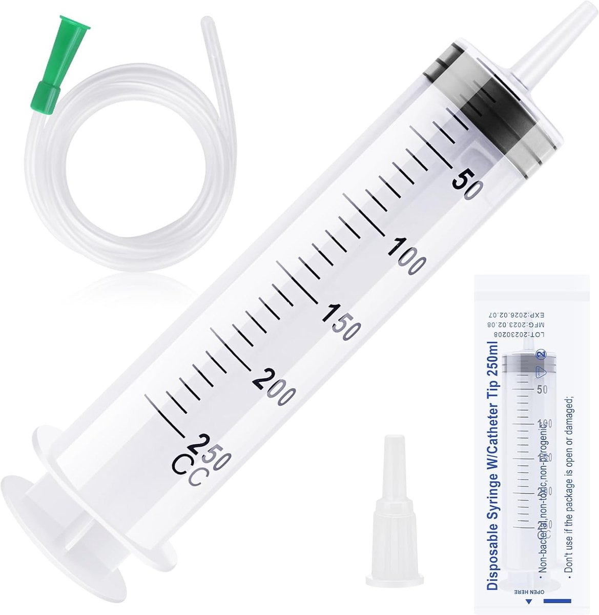 Grote spuit met slang, plastic spuit met deksel, hoge capaciteit spuiten voor laboratoria, industrie en dierenvoeding (5.1/8.5/11.8/550ml), ideaal voor precisietoepassingen en vloeistofoverdracht
