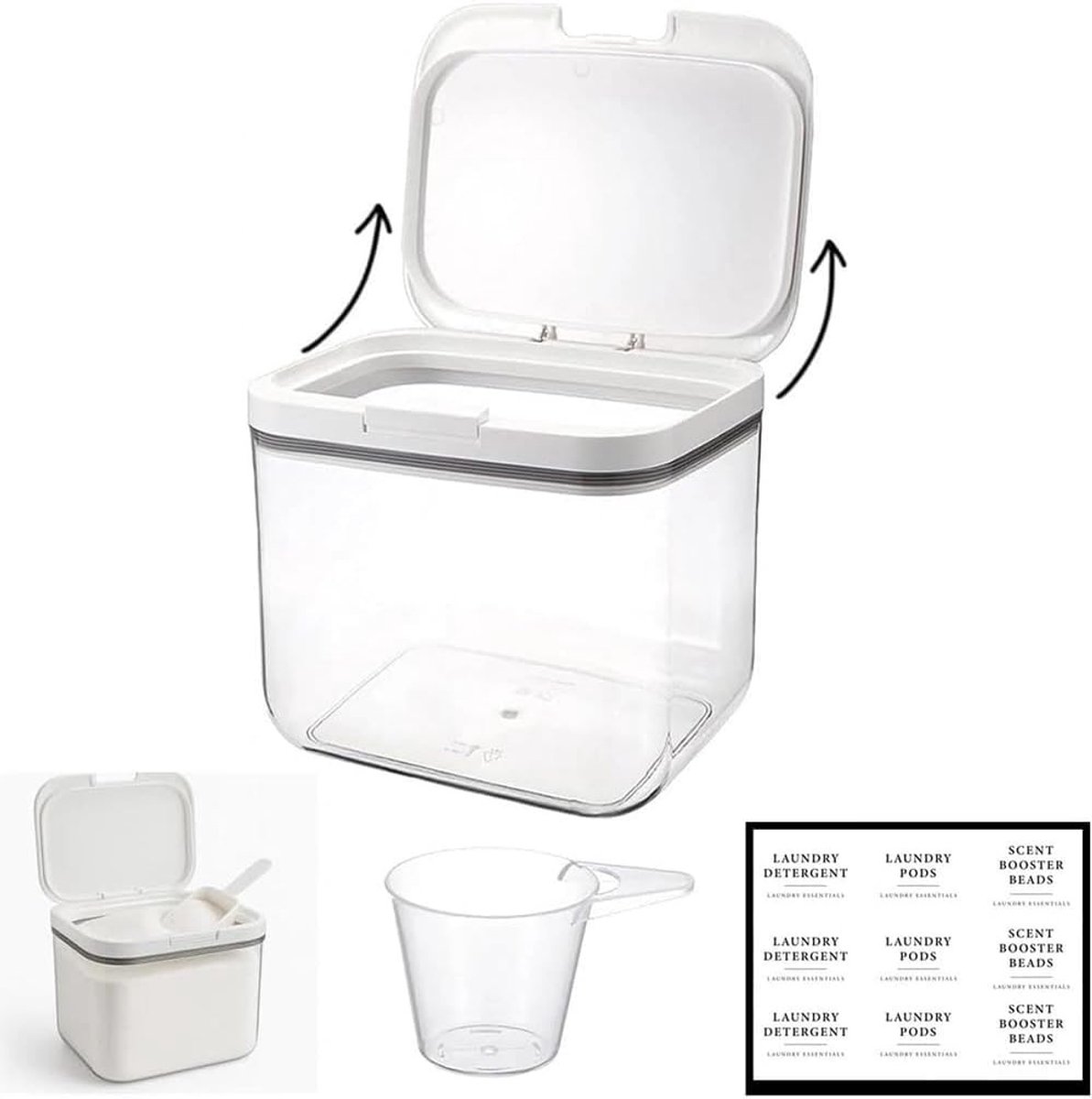 Praktische opslagbox voor wasmiddel, waspoeder en wasbeads met luchtdichte deksel - 4,5 liter, transparant en ideaal voor rijst en rijstmeel