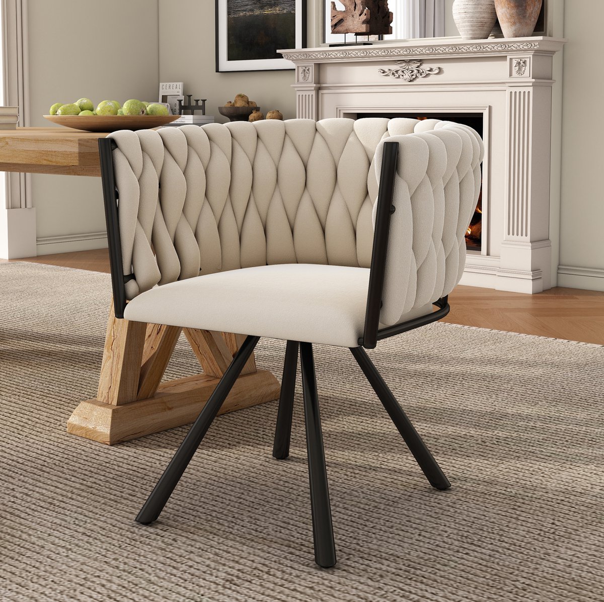 DESMIU Eetkamerstoel Set Van 4 - Kuipstoel - 360 Graden Draaibaar Met Armleuningen En Metalen Onderstel - Voor Eetkamer En Woonkamer - Velvet Beige