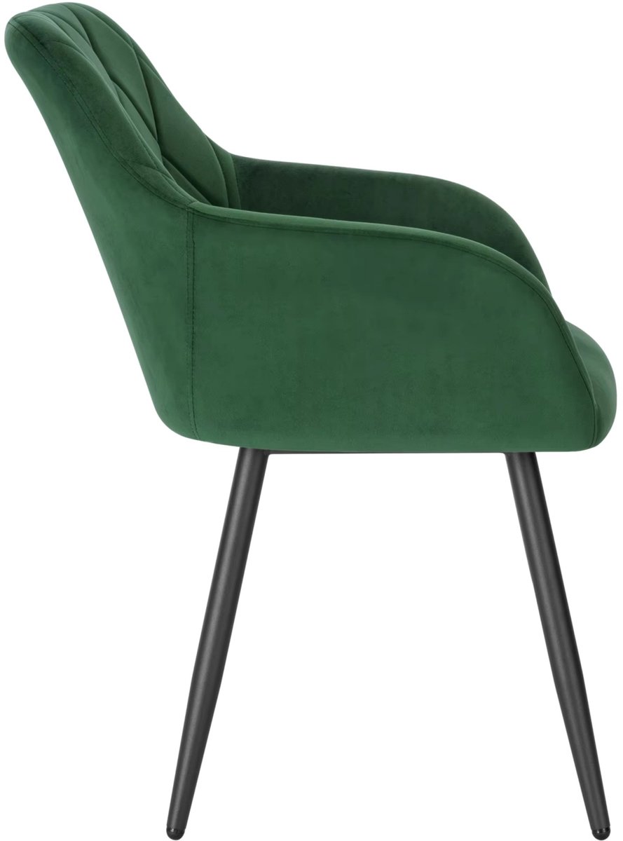REDOM - Eetkamerstoel - Gepolsterde zitting - Met armleuningen en rugleuning - Metalen vierpoot - Design - Woonkamer, eetkamer, slaapkamer - Velvet - Donkergroen - 79 cm