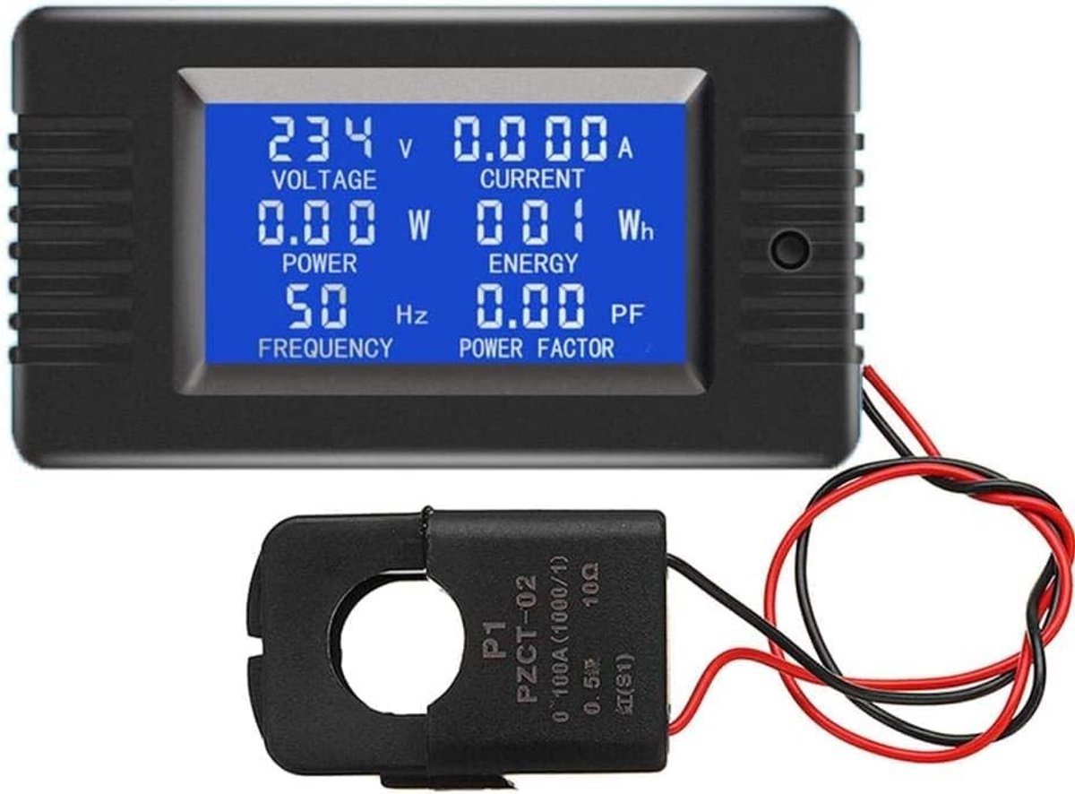 Digitale Amperemeter en Voltmeter met LCD Display voor 80-260V en 100A - Multimeter voor Energie- en Vermogensmeting met Open CT