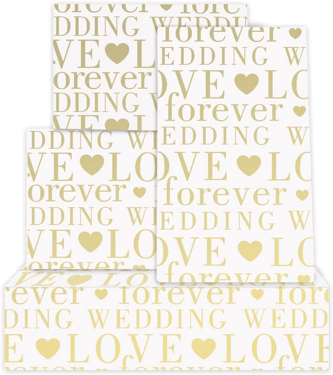 Huwelijksbrief met Hartjes in Wit en Goudfolie - Inpakpapier Plat Vouw 4 Vellen 50x70cm, Perfect voor Bruiloften, Verlovingen en Bruidsfeesten
