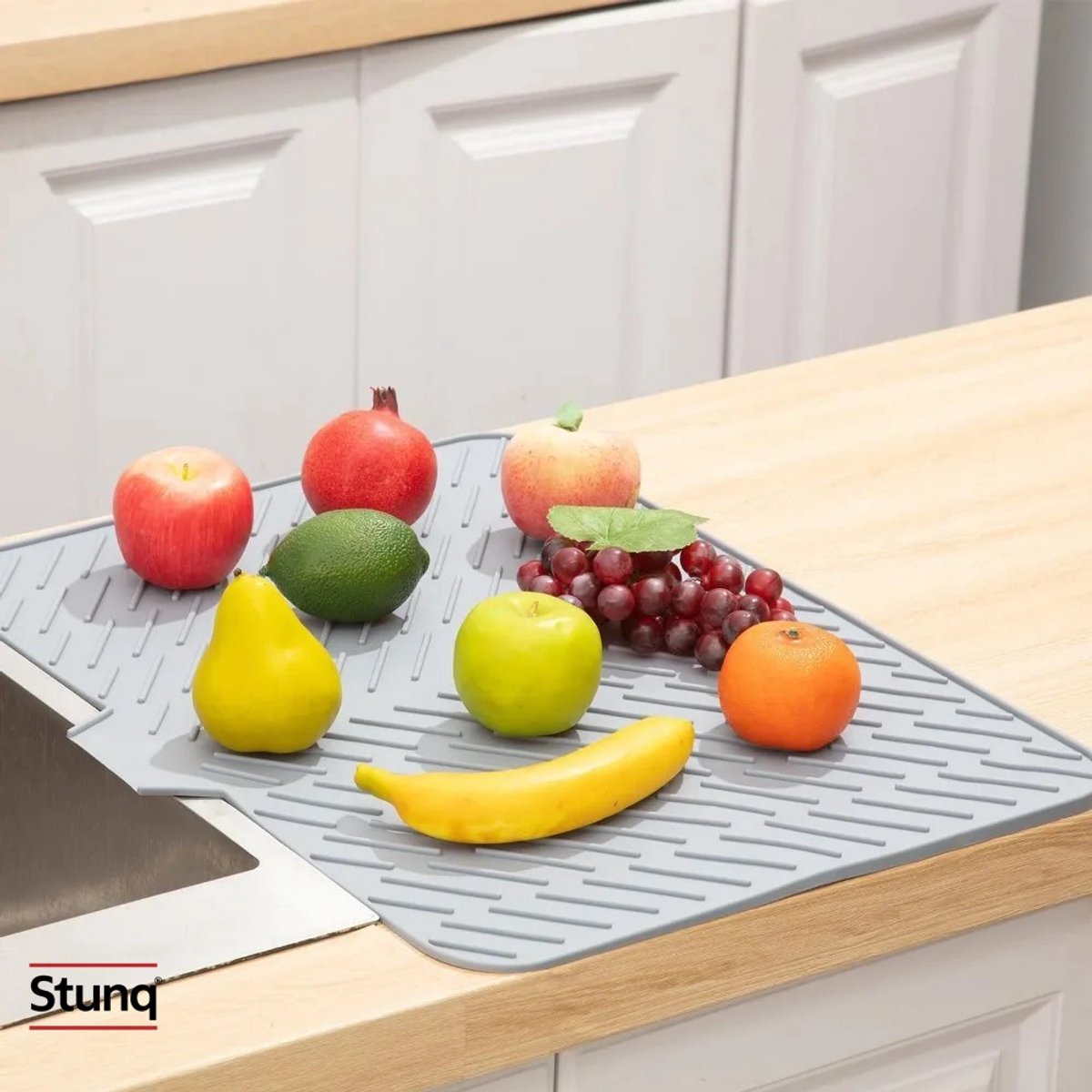 Stunq® Grijze Siliconen Afdruipmat met Hellend Ontwerp en Antislip