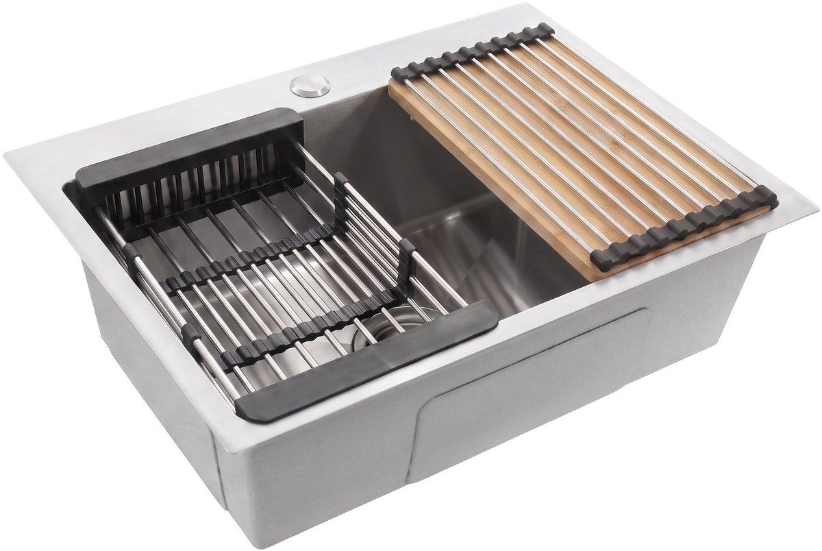 Rea - Stalen Spoelbak Met Accessoireset 3-delig Liam Brush Nickel Beige accessoires