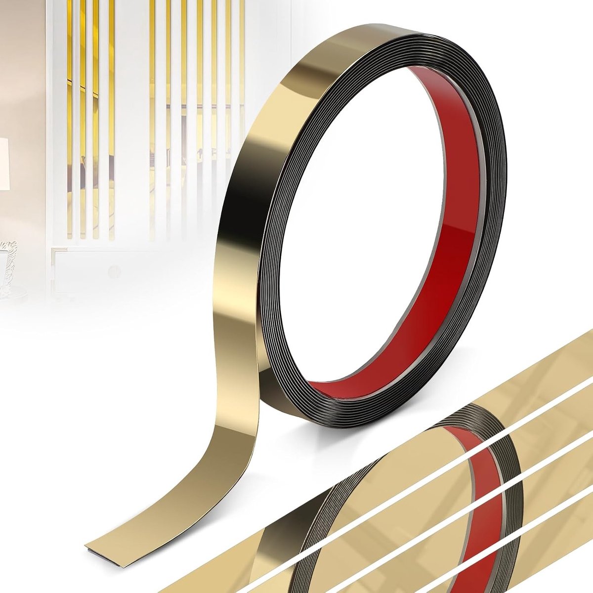 Zelfklevende RVS Wandstrips 2cm x 5m Flexibele Metalen Lijst met Spiegel Effect voor Decoratie, Meubels en Deuren