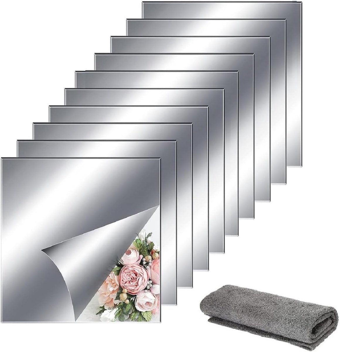 Wandspiegel Film, Zelfklevende Spiegels, Flexibele Spiegels, Decoratieve Spiegels, 10 Stuks, 20 X 20 cm, Muurdecoratie met Spiegelfilm, Ideaal voor Interieurontwerp