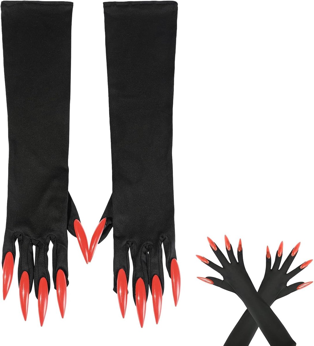 Zwarte Halloween handschoenen met klauwen voor vampiers, wolven en kattenbeesten - Perfect voor kostuums en feesten