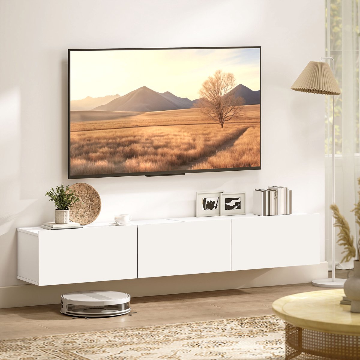 ECTEATOY TV-meubel - TV Kast voor tv's tot 82 inch - 3 klepdeuren met soft-close - 180 cm - wit