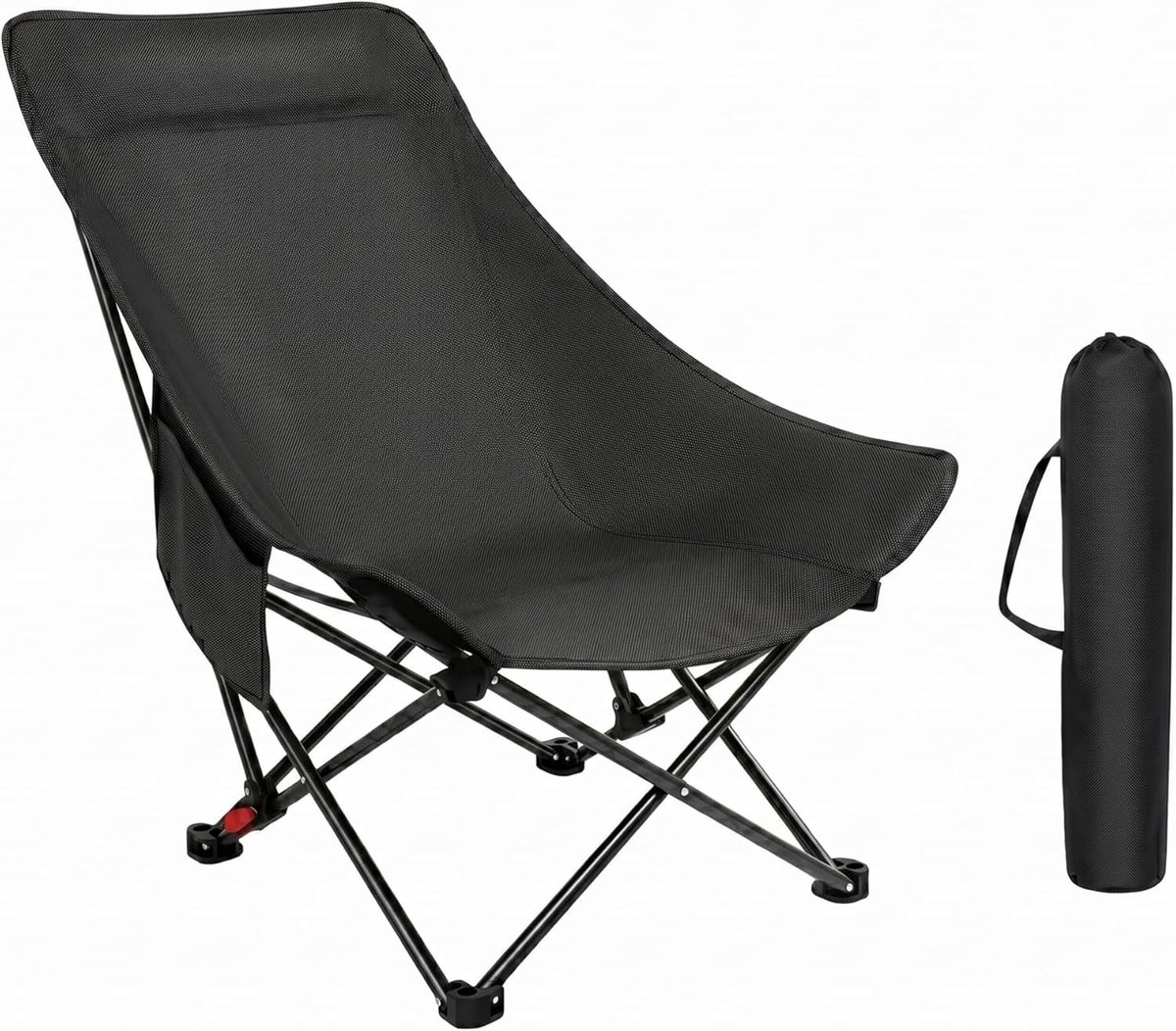 Vouwbare Hoge Rug Campingstoel tot 150 kg - Ultralicht en Draagbaar met 2 Zijvakken, Ideaal voor Kamperen en Vissen, Inclusief Draagtas