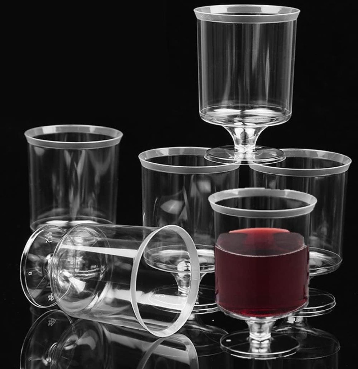 Set van 52 Kleine Wijn glazen van Plastic, Herbruikbare Mini Dessert Cups voor Feesten, Bruiloften en Drankjes zoals Whisky, Champagne en Bier, 6 x 8.6 cm (B x H), 160 ml, Transparant