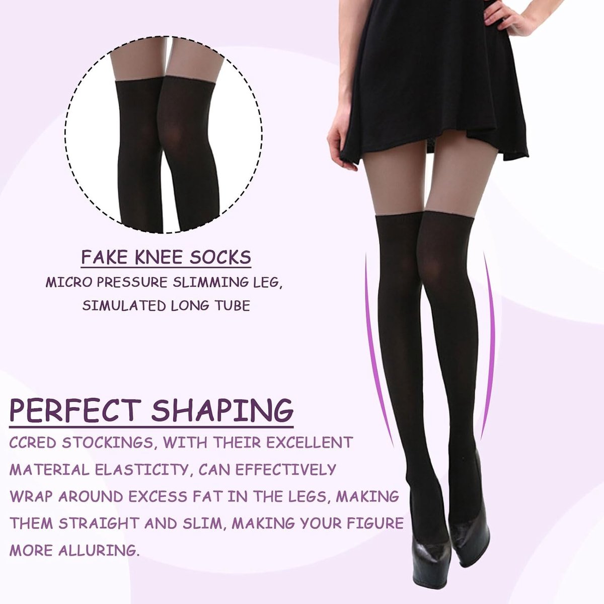 2 Paar Zwarte Thigh High Tights voor Vrouwen - Comfortabele, Rekbare 15 Denier Overknee Panty met Suspender Effect, One Size
