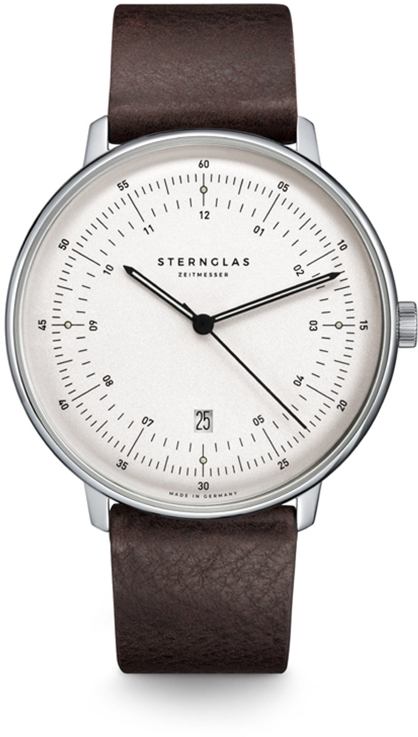 Sternglas S01-HH47-VI11 HAMBURG Heren Horloge - Saffierglas - Staal/Leer - Bruin/Zilverkleurig - Ø 42 mm - Quartz - Gesp - 5 ATM (douchen)