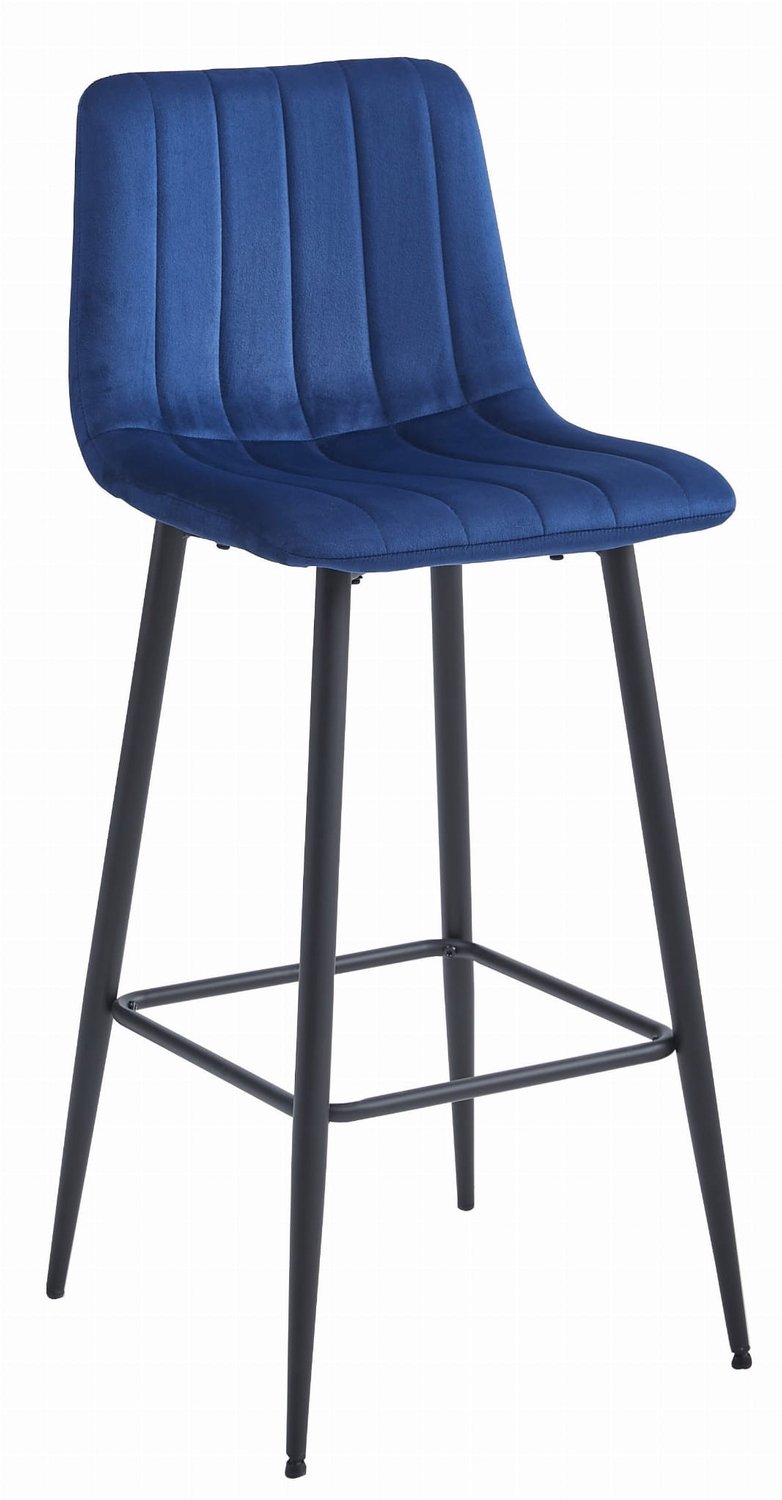 LEOBERT POZZA Barkruk – Marineblauw Velvet – Zwarte Metalen Poten – Met Rugleuning – Met Voetsteun – Modern Design – Voor Keukeneiland, Bar en Keuken – Max. 110 kg