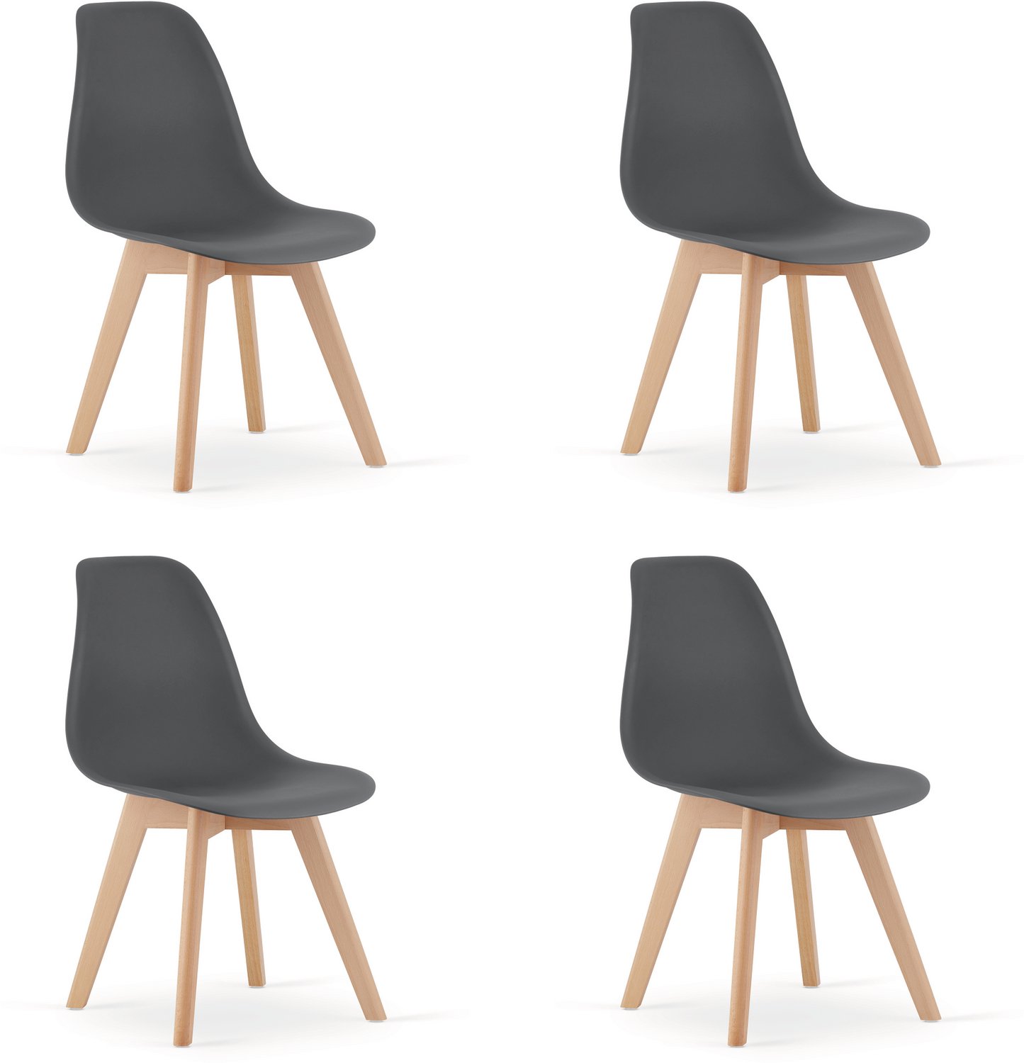 LEOBERT KITO Eetkamerstoelen – Set van 4 – Donkergrijs Kunststof – Naturelkleurige Kunststof Poten – Moderne Kuipstoel – Modern Design – Voor Eettafel, Keuken en Eetkamer