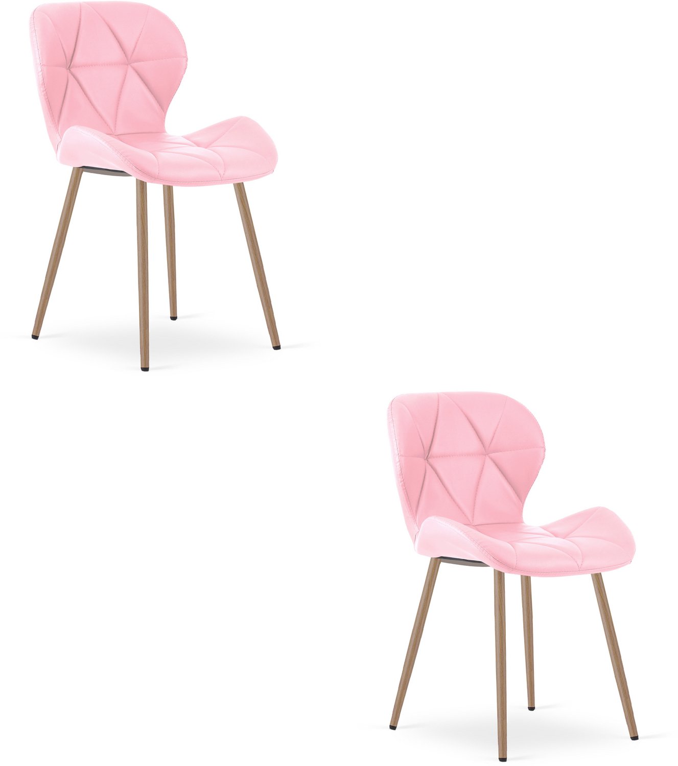 Oskar MANGO Eetkamerstoelen – Set van 2 – Roze Kunstleer – Metalen Poten in Eikenlook – Comfortabele Gestoffeerde Zitting – Modern Design – Voor Woonkamer, Keuken en Eetkamer – Max. 110 kg per Stoel