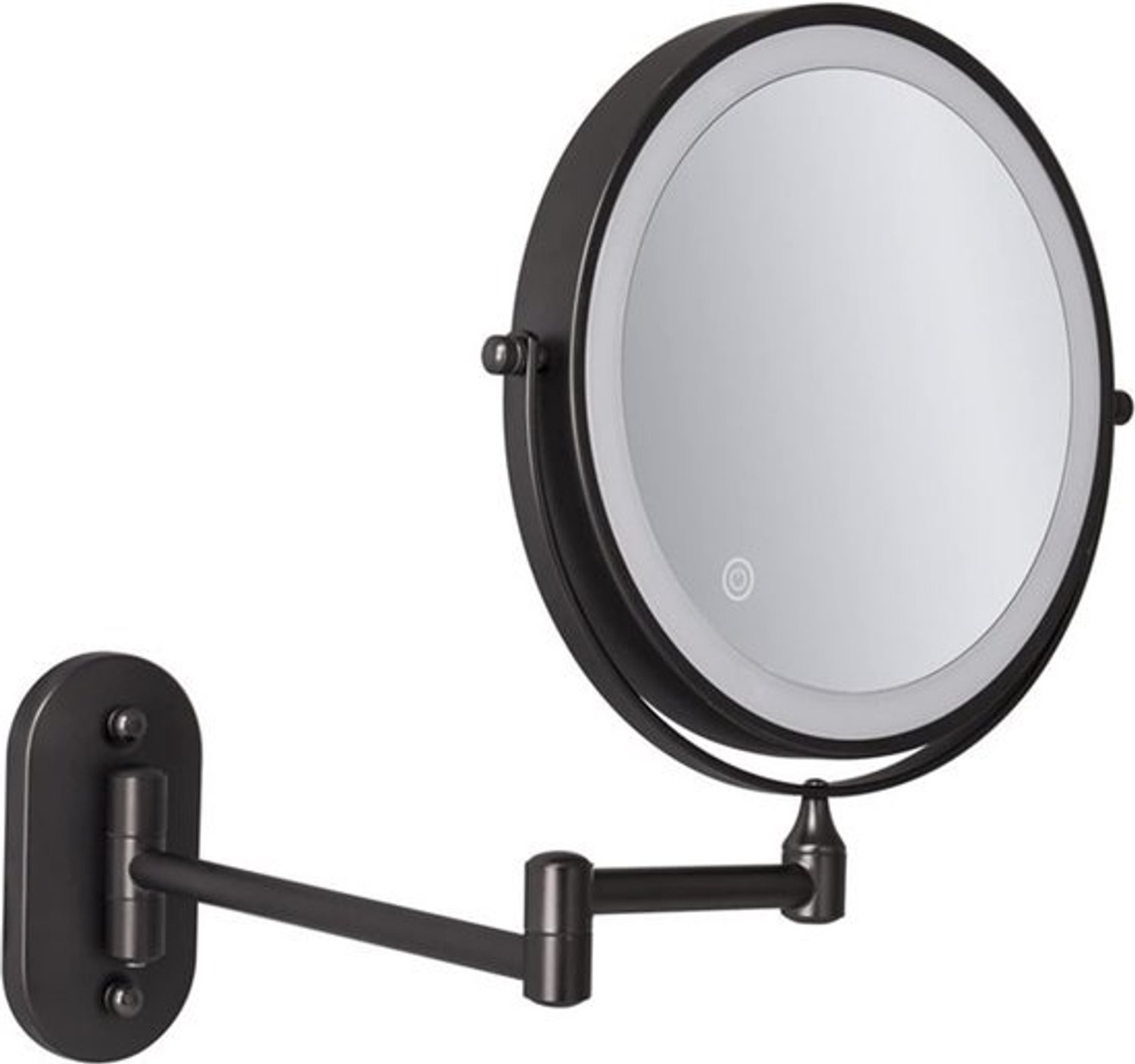 Wandmake-upspiegel met LED-verlichting - 10x vergroting - Fogless - Voor make-up en scheren (5x vergrotend-Zwart) met vergrotende spiegel
