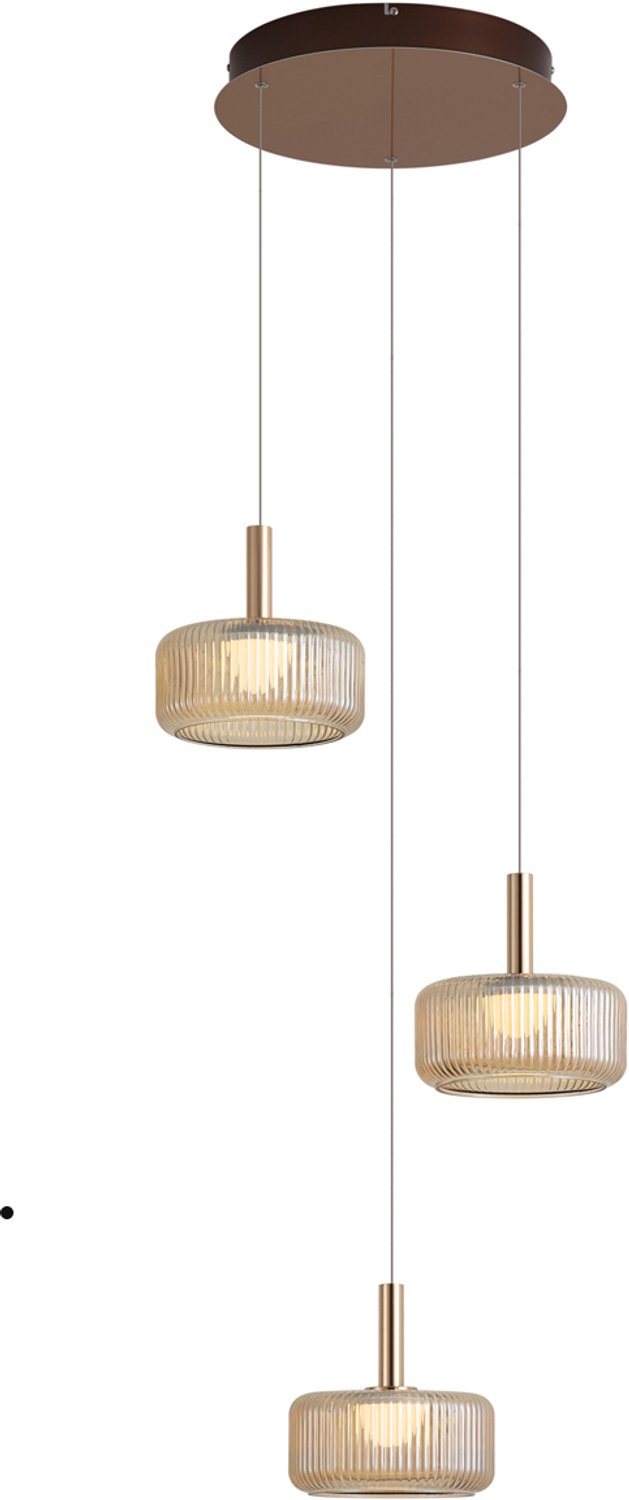 Qazqa led design verstelbare hanglamp - Fiera - goud met amberglas, vintage, rond, 2200K - 4000K, extra warmwit - cool white, 3-lichts, 45.1cm, ideaal