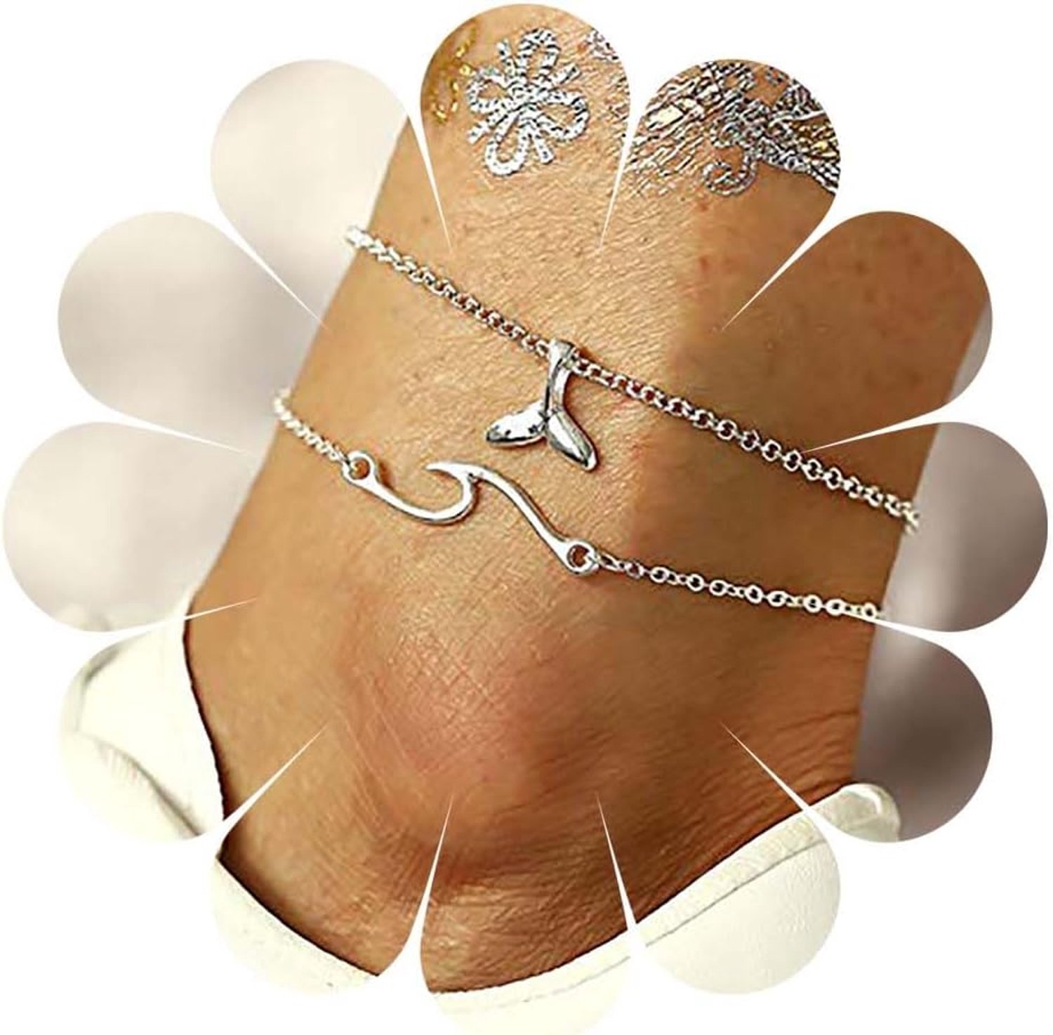 Anklet armband - zilver - walvisstaart hanger - trendy strandaccessoire - m-winkel