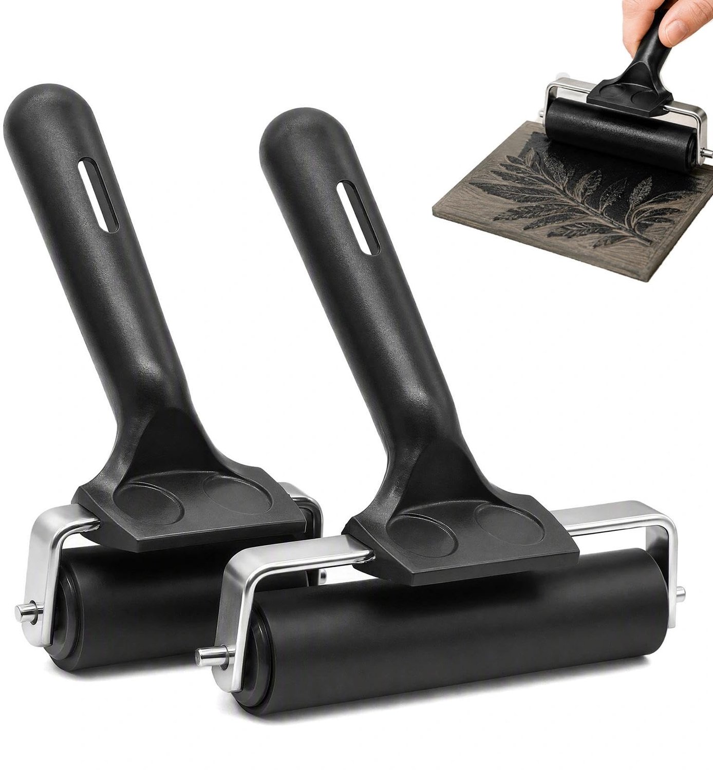 Rubberen rollers 6 + 10 cm - hard rubber - voor linoldruk en blokdruk - 2 stuks - m-winkel