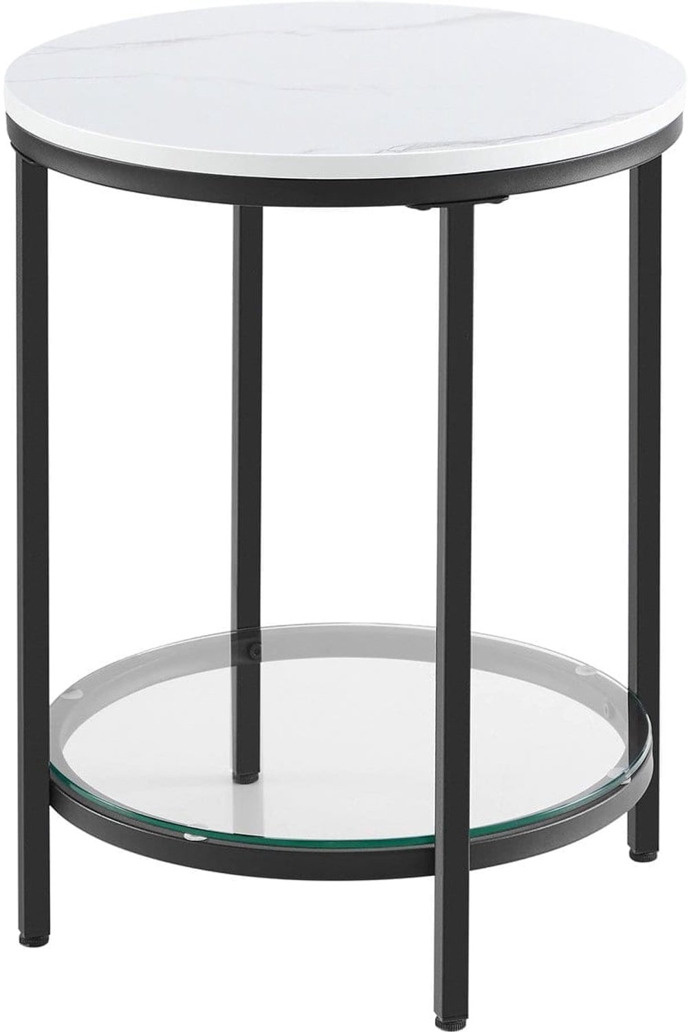 Klarven Bijzettafel Wit-Zwart - Bijzettafel Bank - Bijzettafel - 2 Niveaus - Gehard Glas - Draagvermogen 10kg per Niveau