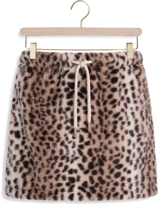 Korte Like Flo rok van imitatiebont met luipaardprint, voorzien van een beige trekkoord in de taille.