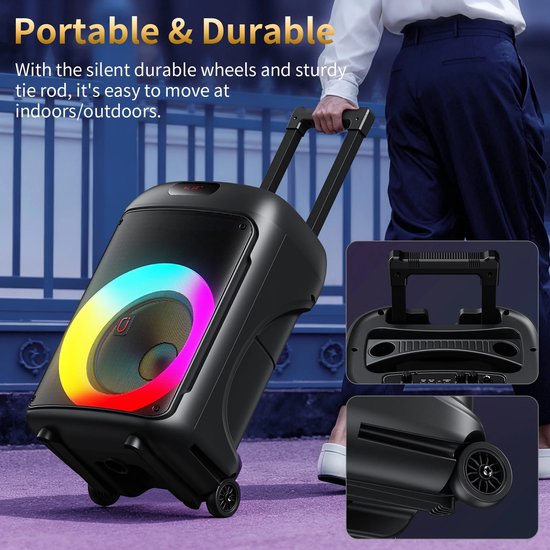 Chelsey-Store - 6,5 inch basluidspreker - Grote Bluetooth-karaokeluidspreker - 2 Draadloze Microfoons - 3D Surround Sound Mode - Bluetooth - Gebruik voor thuis en vermaak - — afbeelding 4