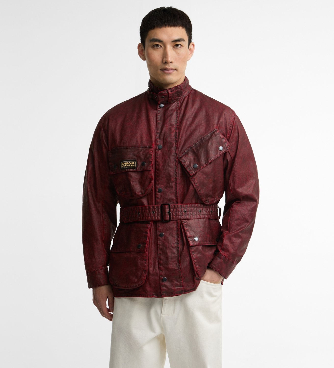 Barbour international Distressed 90th Anniversary A7 bordeauxrode jas