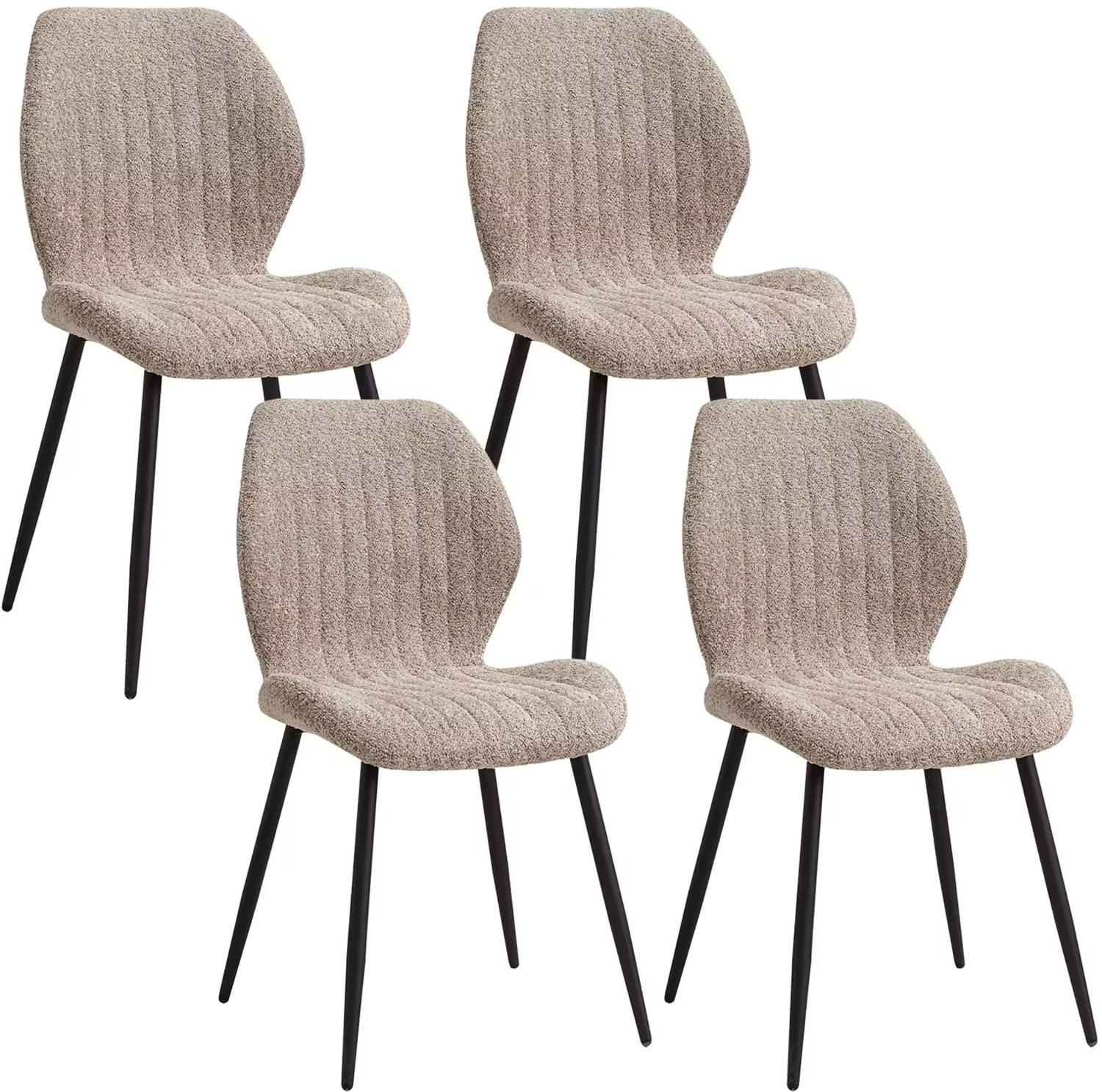 SONNENH Eetkamerstoelen set van 4 - Bruine linnenbekleding - Zwarte metalen poten - Gepolsterde zitting en rug Bruin met zwarte metalen poten