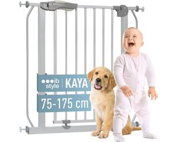 ib style® KAYA | Premium traphekje | Met veiligheidsfuncties | Inclusief wandbeschermkappen | Zonder boren | Grijs | 135-145 cm