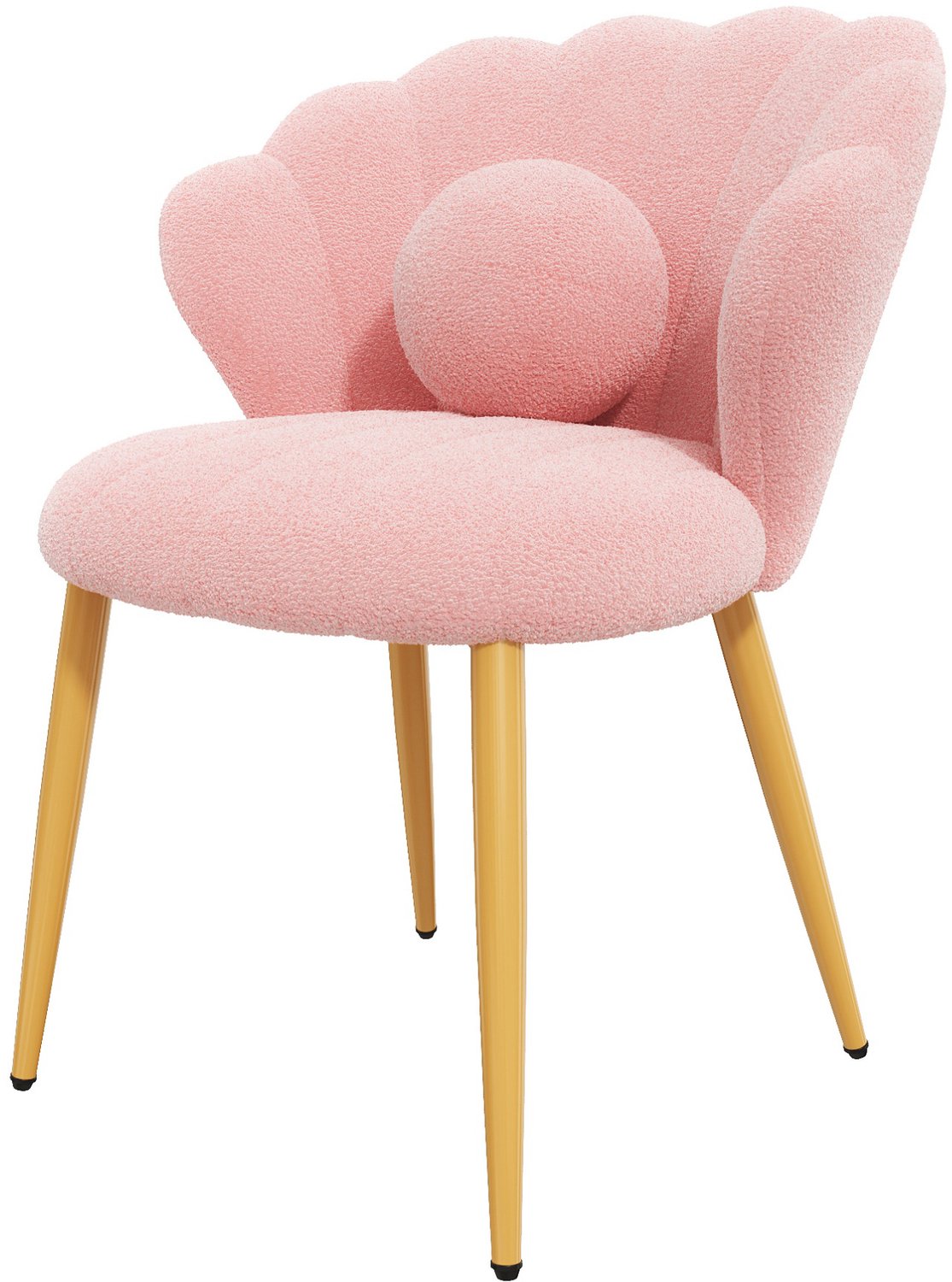 DESMIU Eetkamerstoel - Kuipstoel Set Van 6 - Schelpvormige Rugleuning Met Rond Kussen - Voor Eetkamer Kaptafel En Kantoor - Teddy Stof Roze